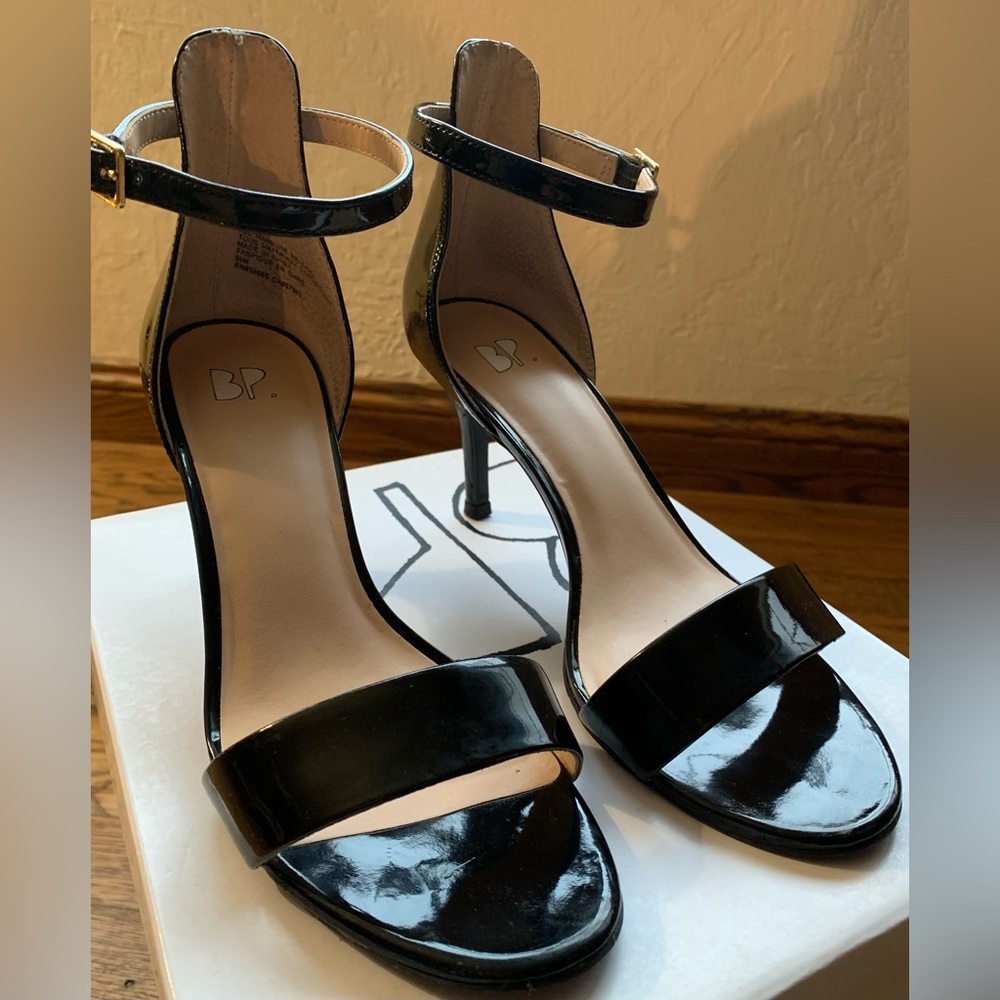 Nordstrom Women's BP Luminate High Heel Open Toe Dress Sandal, Patent Black